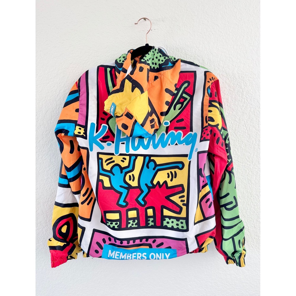 Members Only Keith Haring Windbreaker Jacket Pop Art Graphic Anorak Multicolor - Picture 15 of 15
